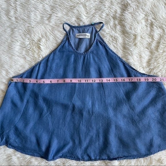 Zara Tank Top Premium Denim Collection Chambray Halter Cropped Flowy Blue S - Picture 7 of 8